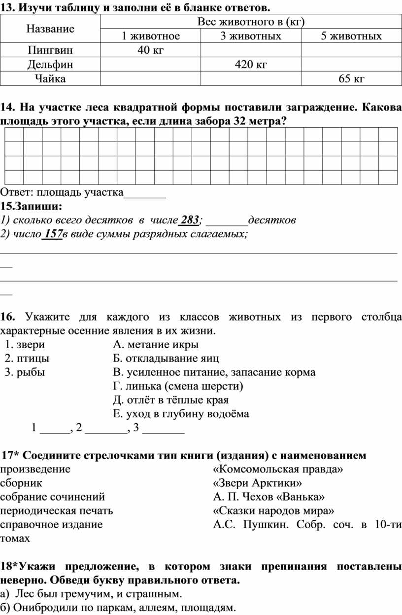 Итоговая комплексная контрольная работа, 4 класс