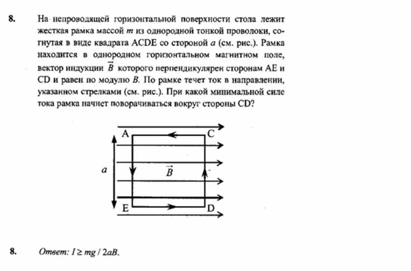 На непроводящей горизонтальной поверхности стола проводящая жесткая рамка массой m из однородной