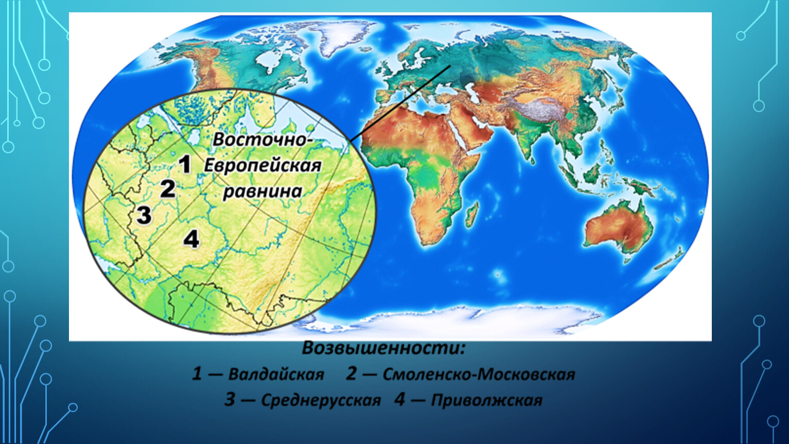 Какой цифрой на карте обозначена Смоленско-Московская возвышенность?
