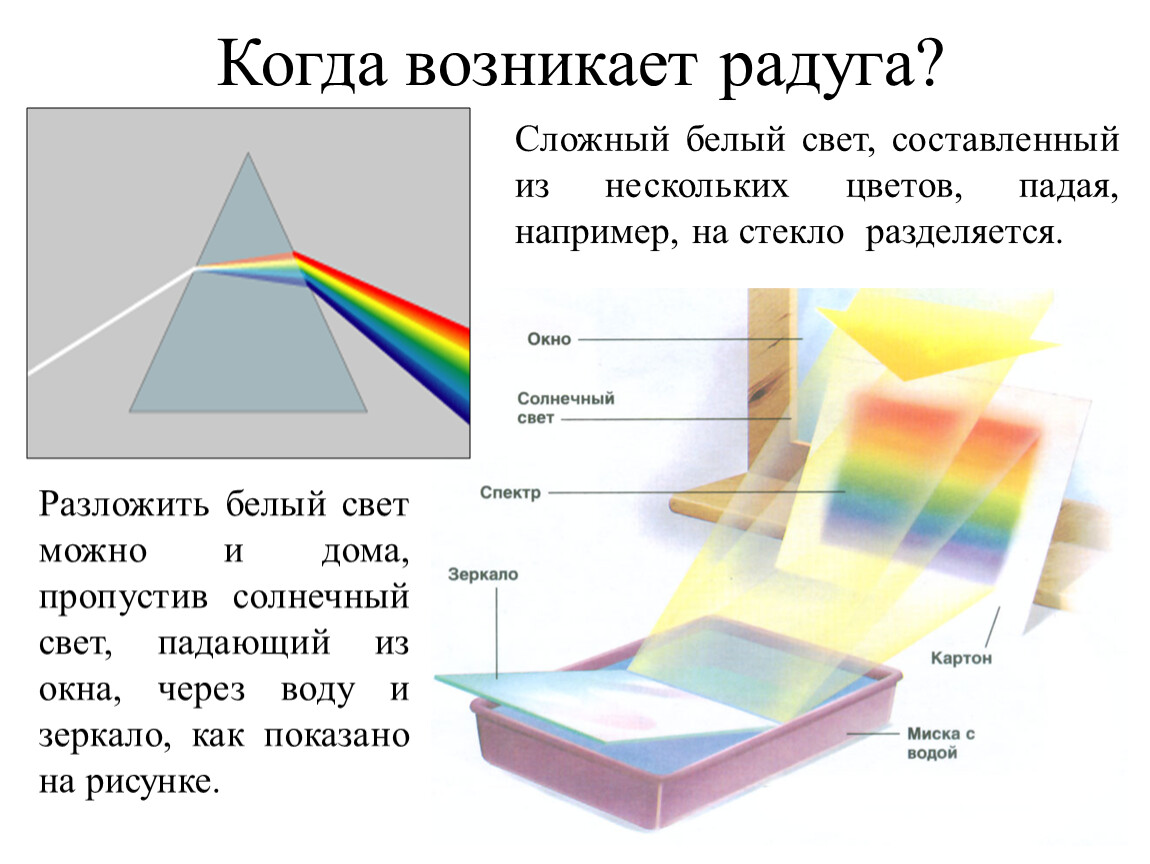 Составляющие света. Когда возникает Радуга. Когда появляется Радуга. Радуга физика. Как образуется Радуга.