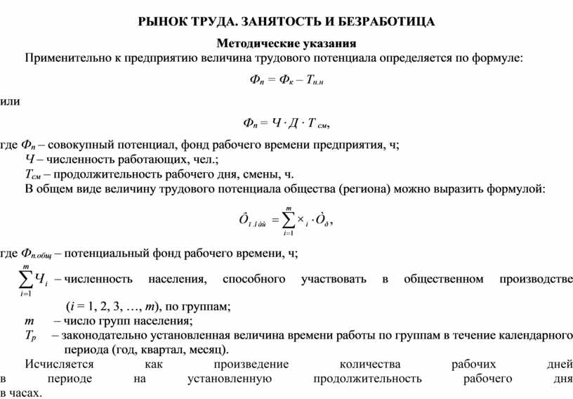 Рынок труда безработица план