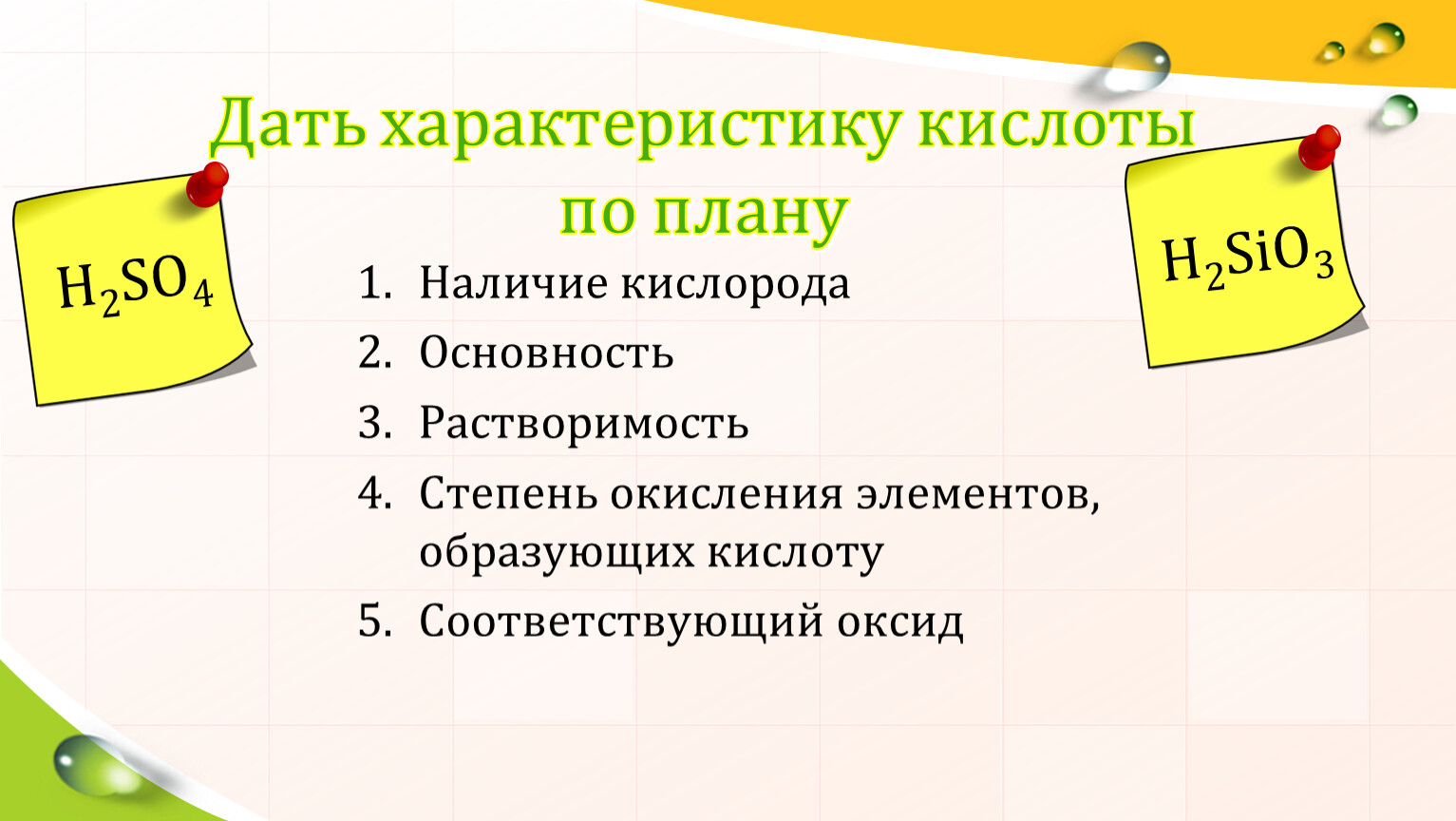 Характеристика кислоты по плану 8 класс