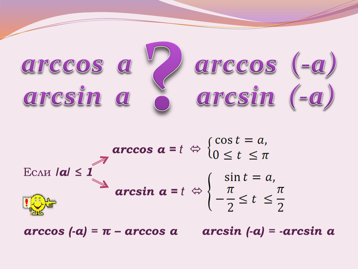 Найдите arccos 0. Arccos. Акссщы. Arccos a Arccos -a. ОДЗ arcsin.