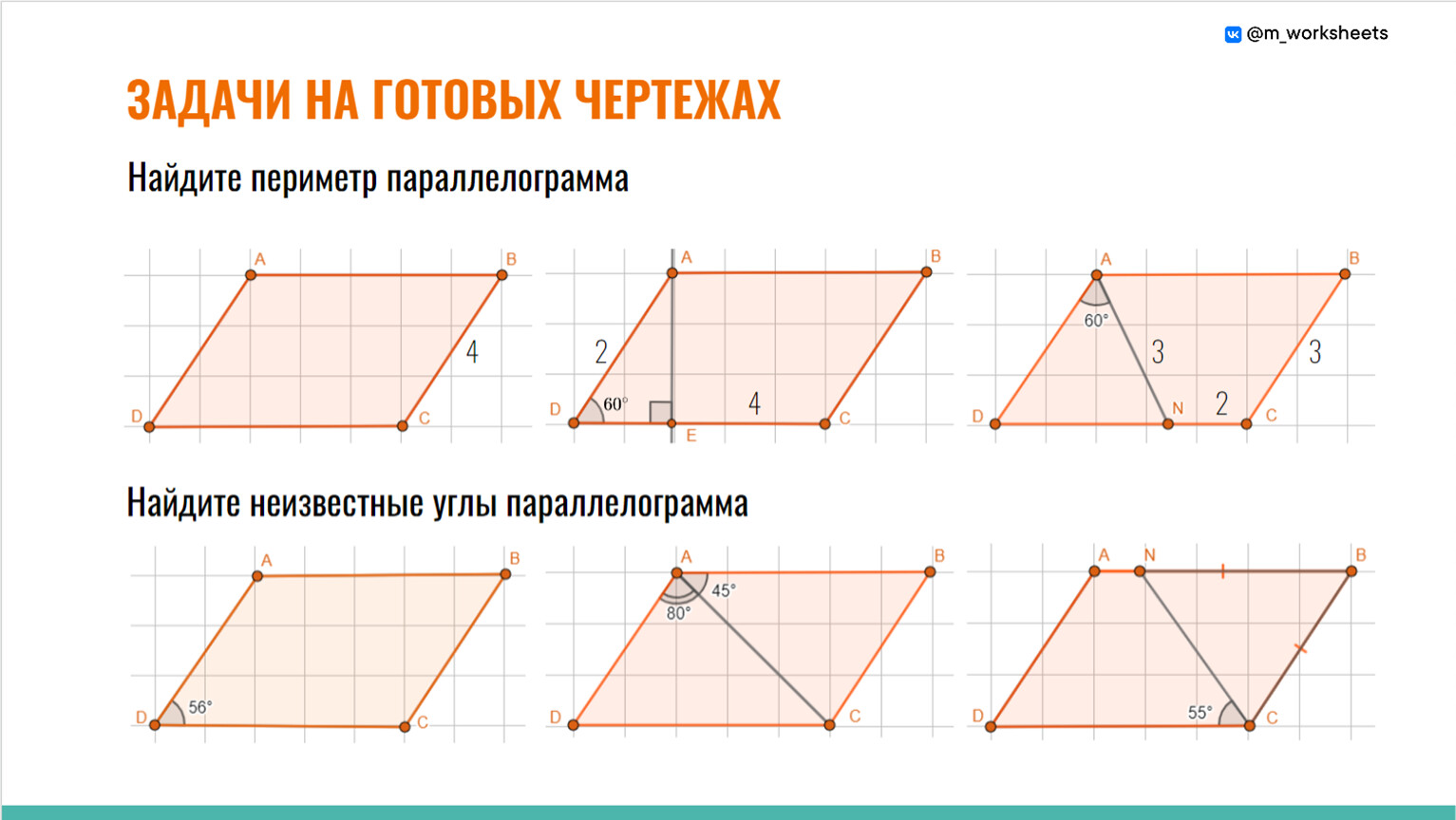 Задачи на готовых чертежах на параллелограмм