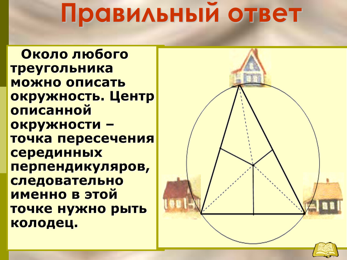 Около любого треугольника. Центр описанной окружности это точка пересечения. Около любого треугольника можно описать. Центр окружности описанной около треугольника. Вокруг любого треугольника можно описать окружность.