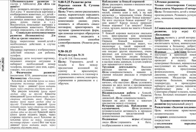 Четверг 19.05.2022 1.Познавательное развитие (в гостях у