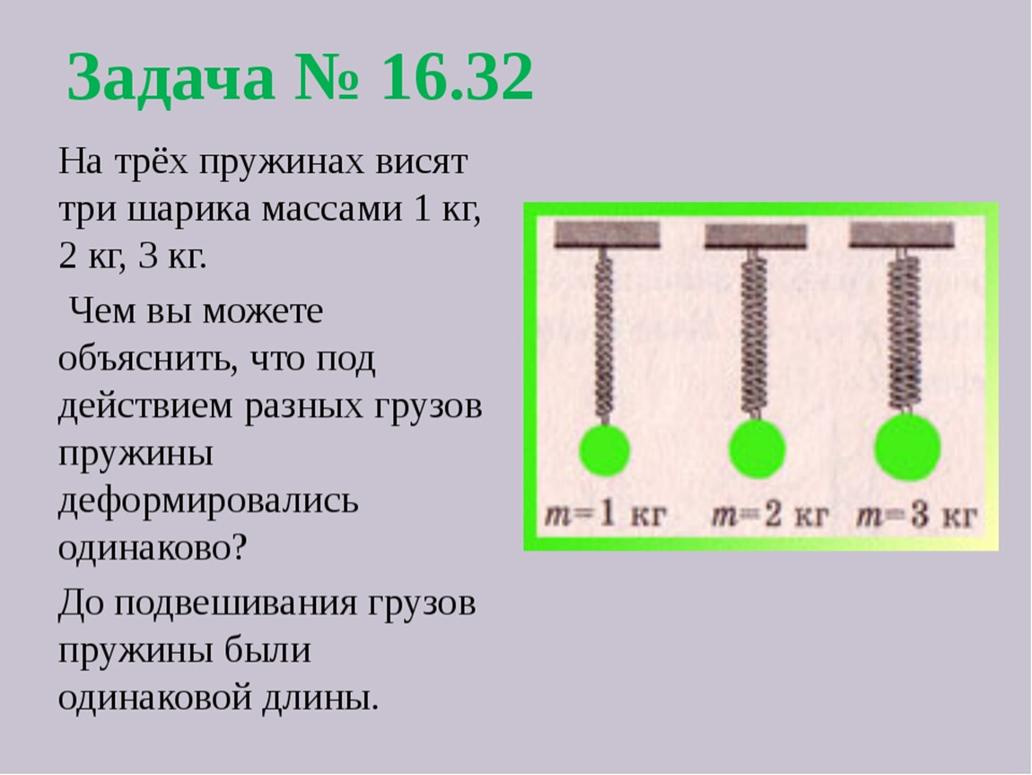 Под действием силы 3 пружина. Под действием разных грузов пружины деформировались одинаково?. На трех пружинах висят три шарика массами 1 кг. Вес шарика на пружине. На трех пружинах висят шарики массой по 1 кг 2 кг 3 кг.