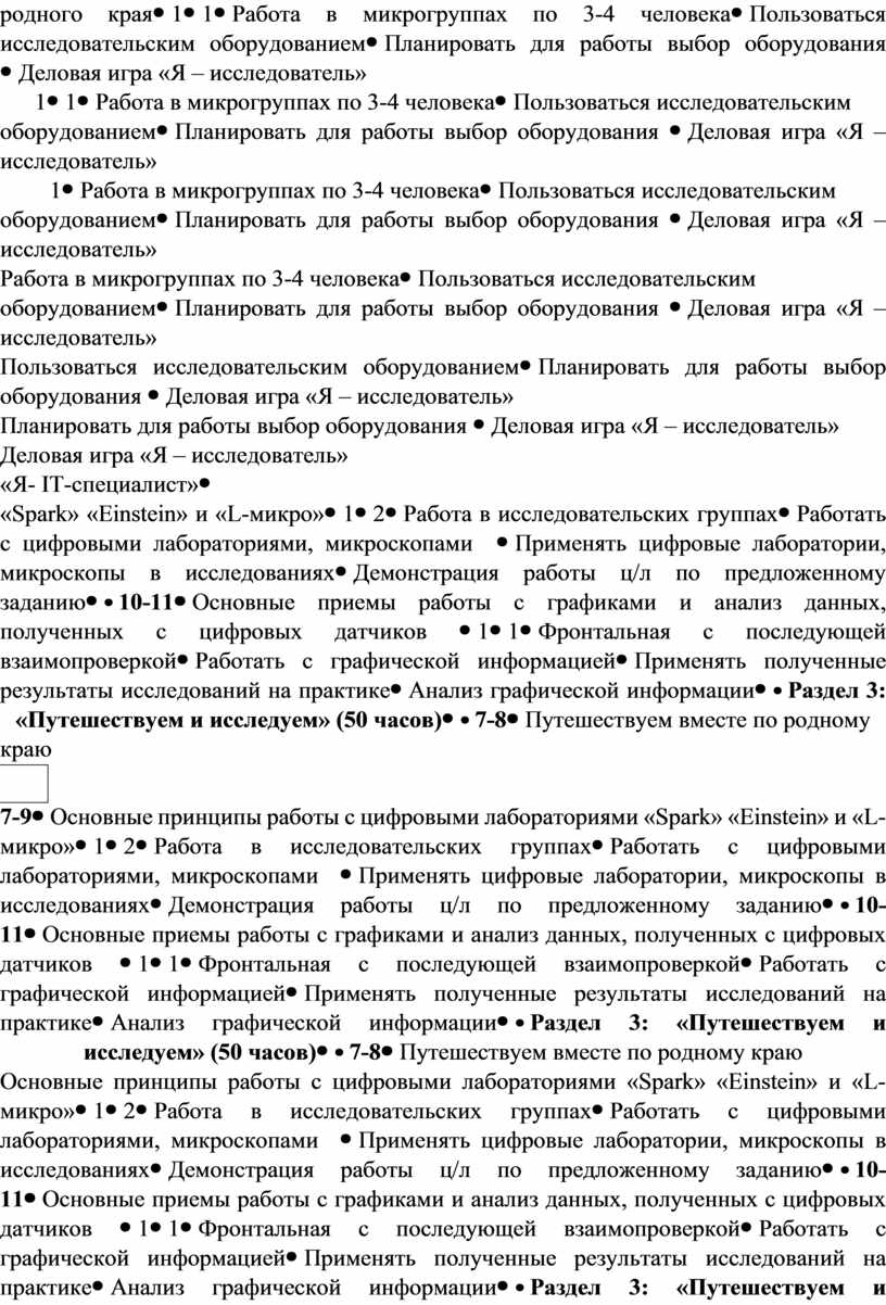 Работа в микрогруппах по 3-4 человекаПользоваться исследовательским оборудованиемПланировать для работы выбор оборудования