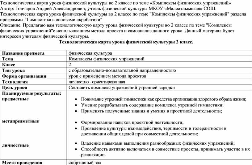 Технологическая карта урока по физкультуре 2 класс