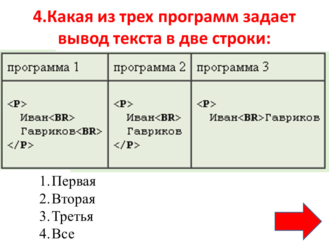 Выводить задавать. Вывод текста на две строки. Какой html -код задает вывод текста в две строки.