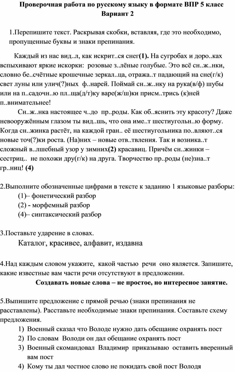 Проверочная работа по русскому языку в формате