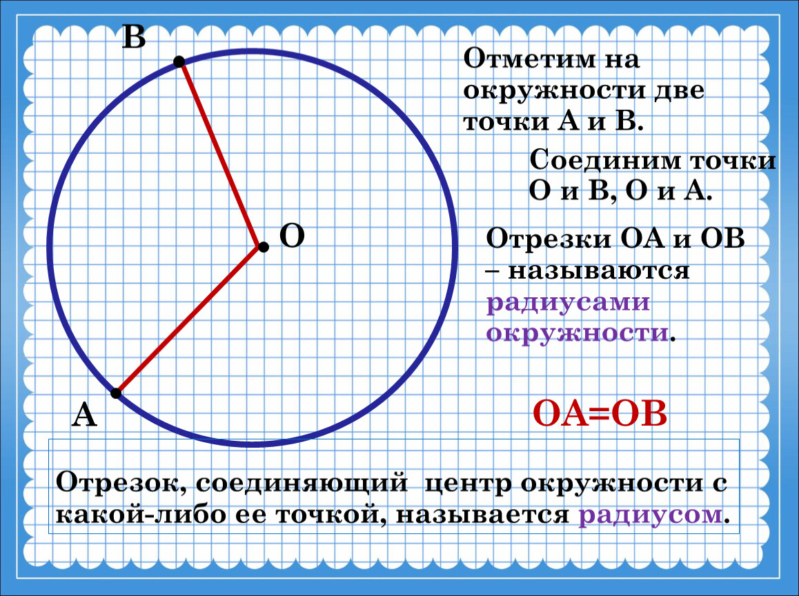 Чему равна любая окружность. Окружность. Центр окружности. Проведи два радиуса окружности. Точки окружности и круга.