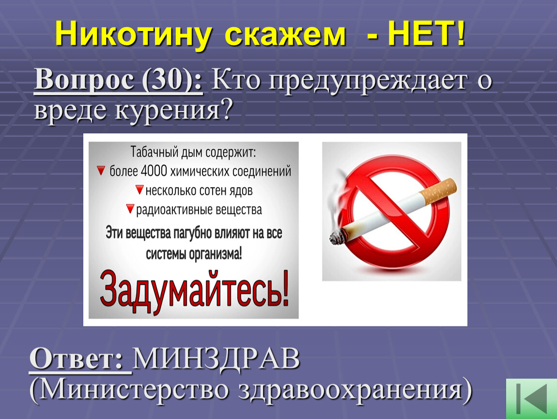 Никотин 29.02 2024. Нет никотину. Скажи никотину нет. Нет никотин для презентации. Вопросы про курение с ответами.