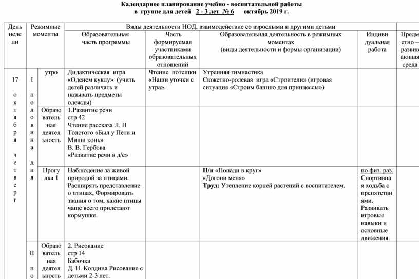 Календарного плана воспитательной работы