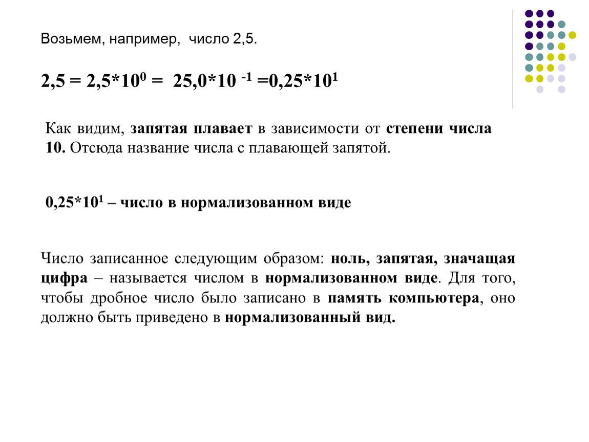 Значение 0101. Нормализованный вид числа. Число с плавающей запятой. Как называются числа через запятую. Кодирование числа 101.