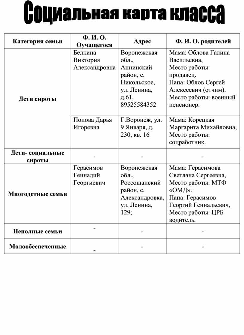 Социальная карта класса