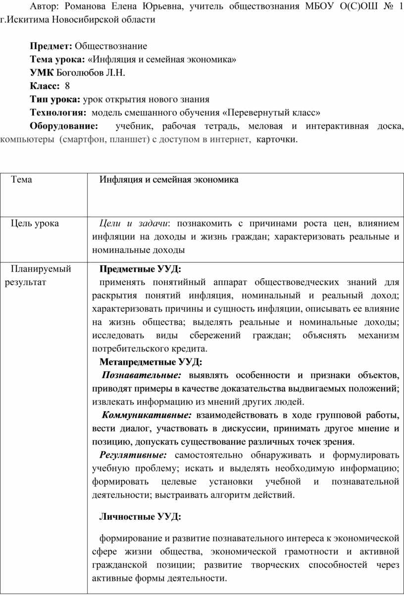 Разработка урока Обществознания в 8 классе по модели смешанного обучения  