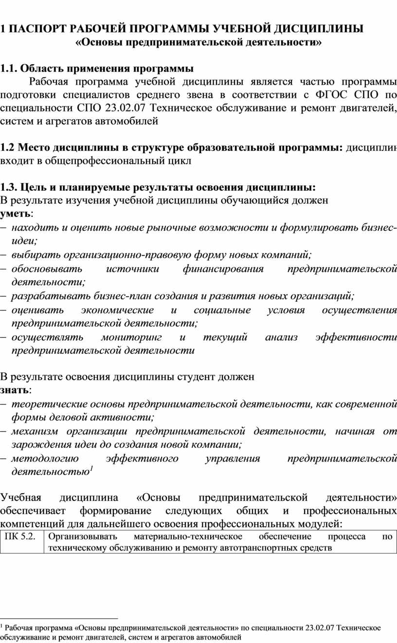 РАБОЧЕЙ ПРОГРАММЫ УЧЕБНОЙ ДИСЦИПЛИНЫ «