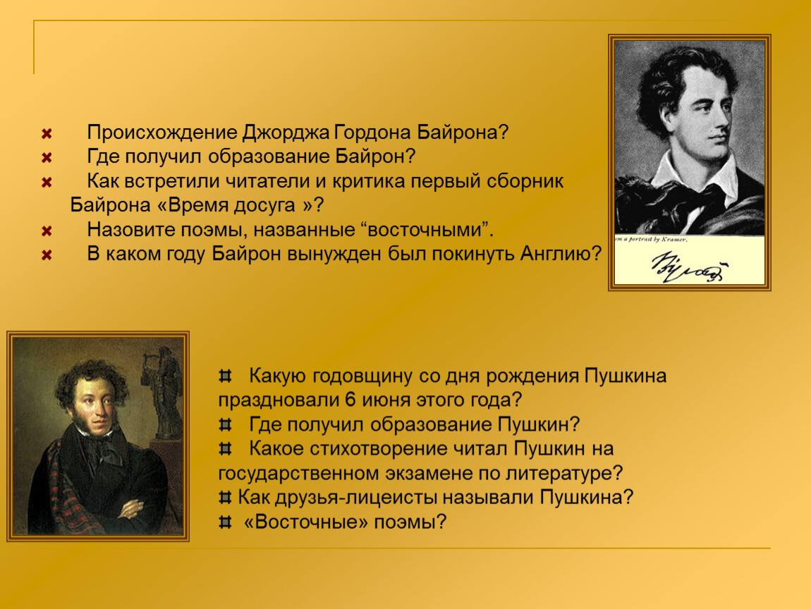 Байрон стихотворения. Байрон и Пушкин. Джордж Байрон презентация. Джордж Байрон и Пушкин.