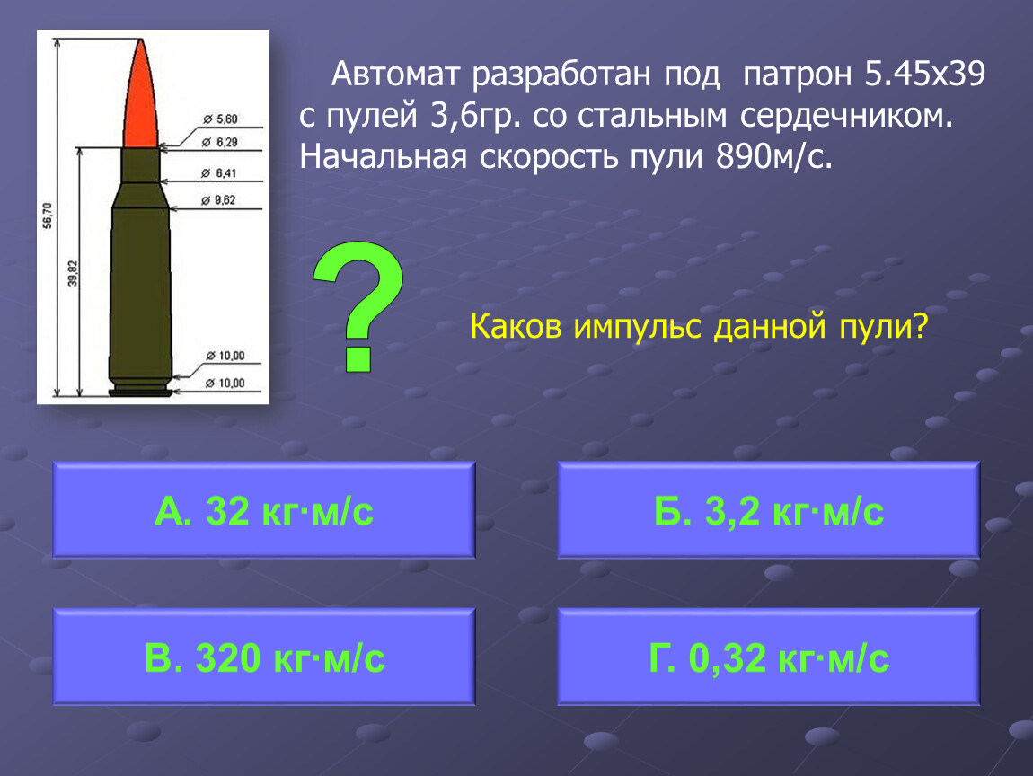 Чему равна скорость пули. Импульс патрона 5.45. Начальная скорость пули. Скорость пули патрона 5.45 х39. Скорость пули 5.45.