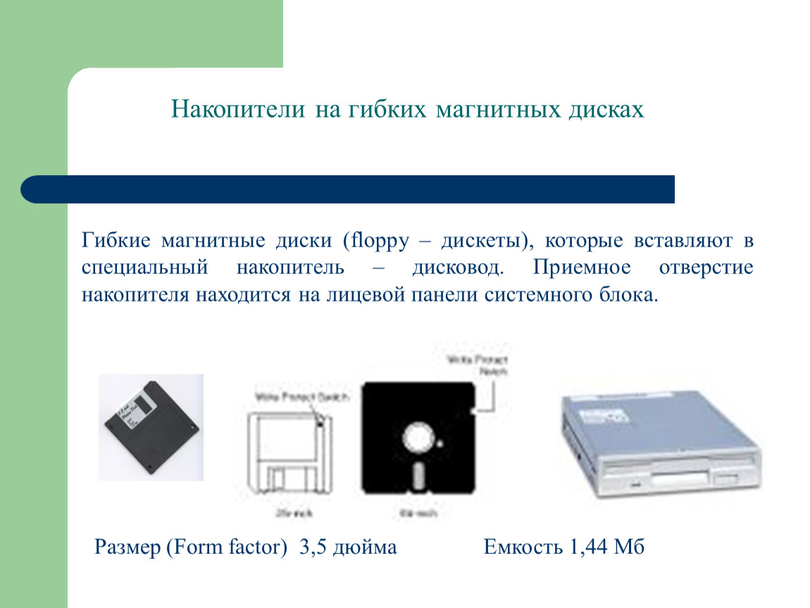 Накопители гибких. Накопитель на гибких магнитных дисках (НГМД – дисковод). 1. Накопитель на гибких магнитных дисках (НГМД – дисковод).. Дискеты (накопители на оптических дисках (НГМД)). Гибкий магнитный диск.