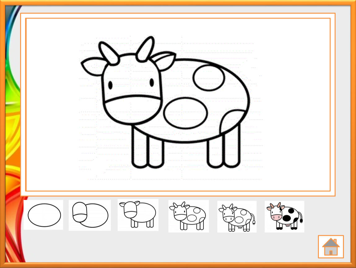 Рисовать 1. Поэтапное рисование коровы. Рисунок коровы пошагово. Схема рисования коровы для дошкольников. Рисование корова старшая группа.