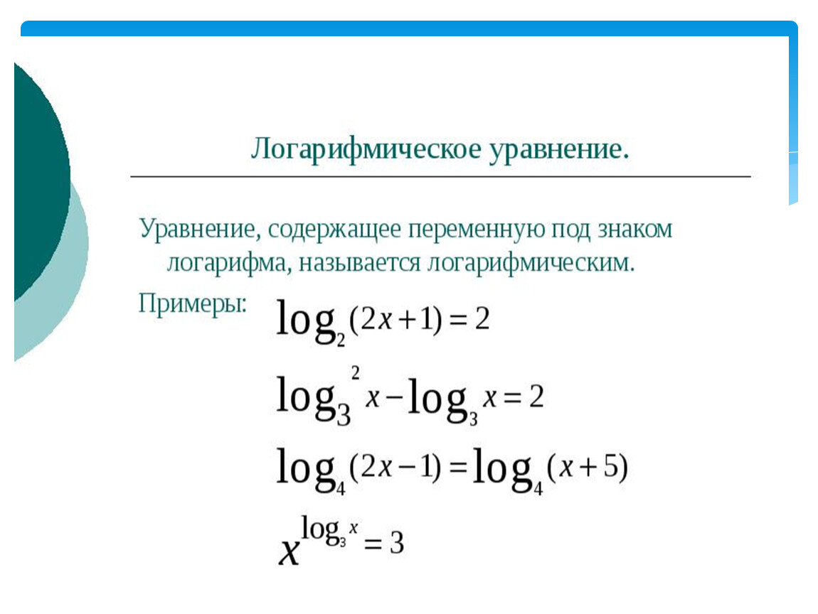 Логарифм. Свойства логарифма (корень логарифма, смена основания).