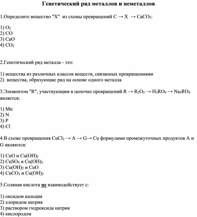 Схема генетического ряда металла