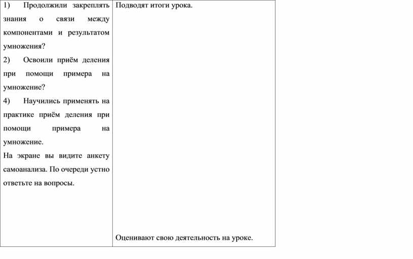 Продолжили закреплять знания о связи между компонентами и результатом умножения? 2)