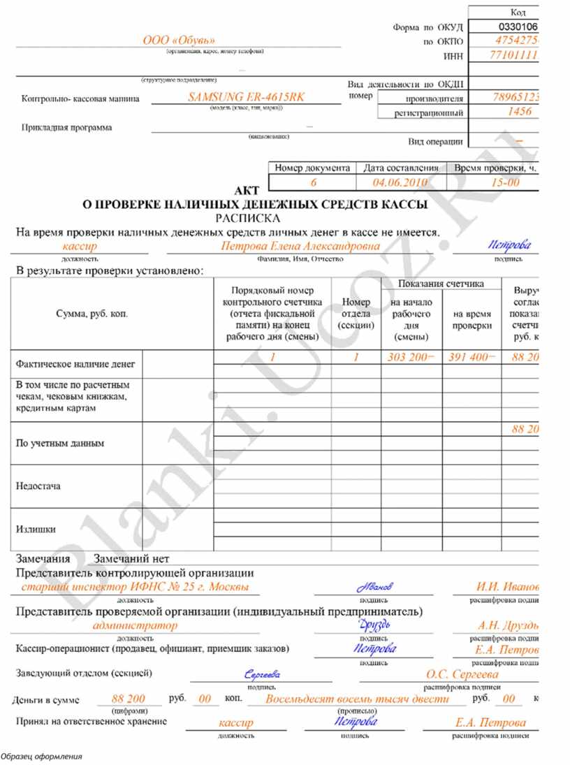 Акт документальной ревизии образец