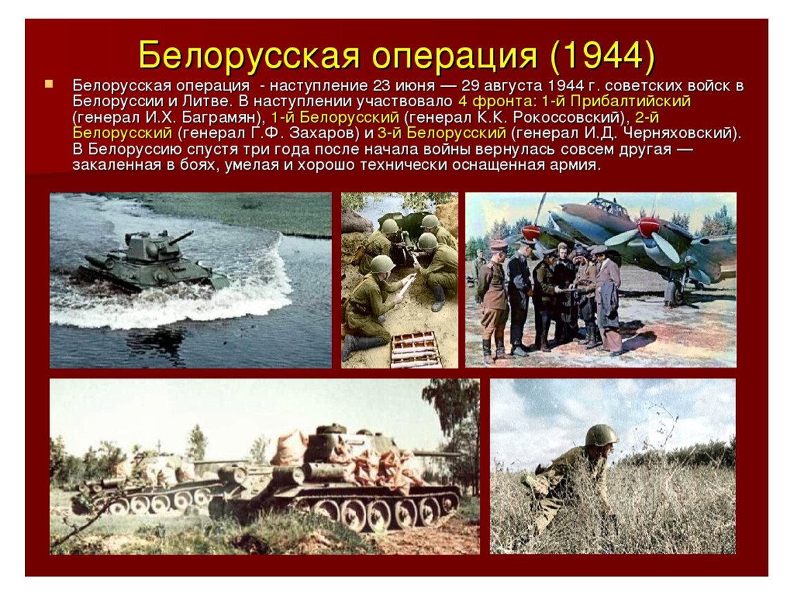 Основные операции 1944. Белорусская операция (23 июня — 29 августа 1944 г.).. Белоруская операция-«Багратион».