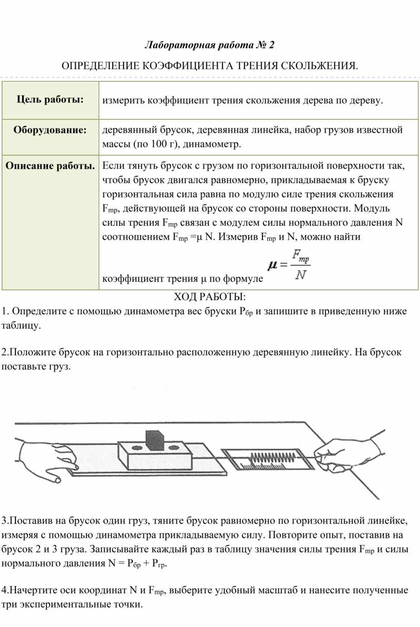 В ходе лабораторной работы ученик равномерно тянет по столу брусок с грузами общей массой 300г