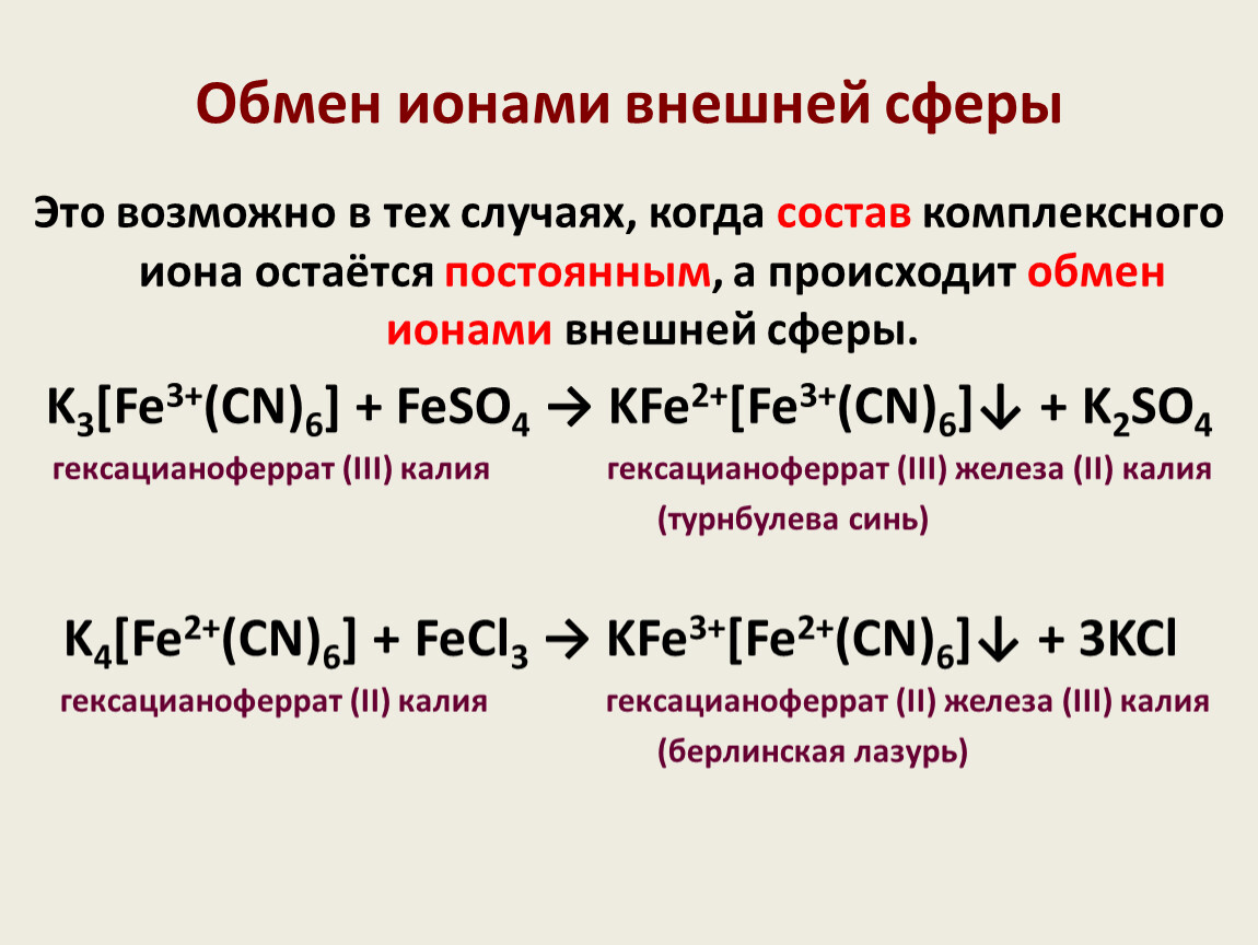 Внешние сферы. Обмен ионами. Комплексный Ион. Комплексные ионы. Образование прочных комплексных ионов.