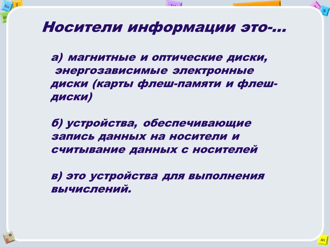 Записать обеспечить. Энергозависимые носители.