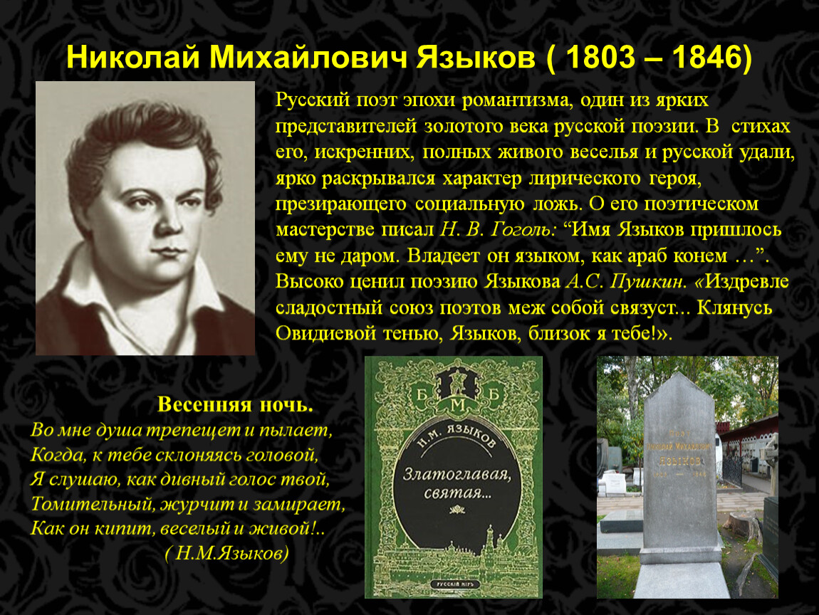 Языков николай михайлович презентация