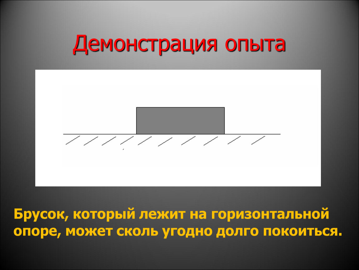 Понятия покоя. Брусок лежит на горизонтальной опоре. Горизонтальное движение. Понятие покой и движение. Демонстрация опыта.