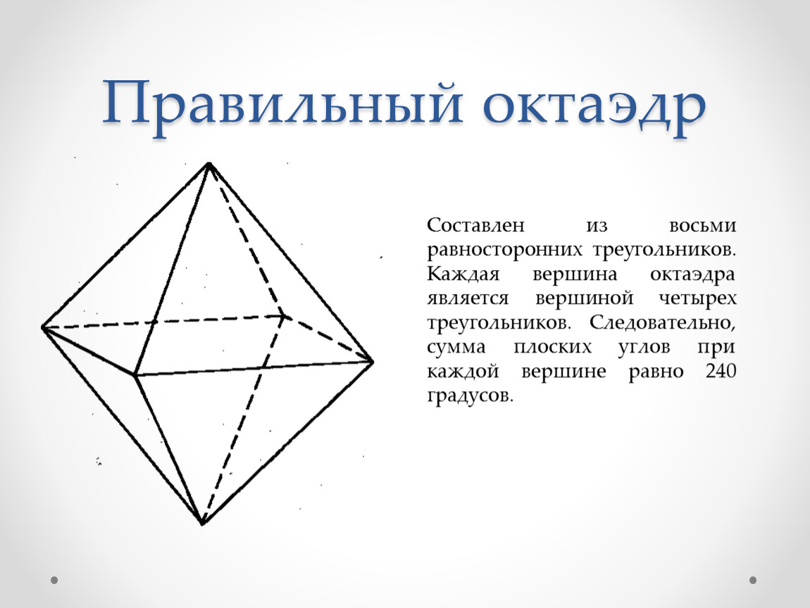 Центр октаэдра. Октаэдр. Симметрия октаэдра. Правильный октаэдр. Элементы симметрии октаэдра.