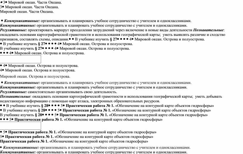 Мировой океан. Части Океана.