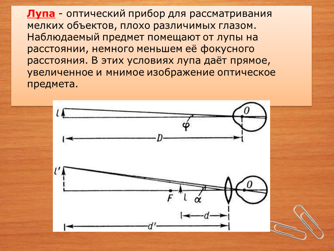 Предмет помещен. Оптический прибор лупа ход лучей. Оптические приборы лупа схема. Построение изображения в лупе. Оптические характеристики лупы.