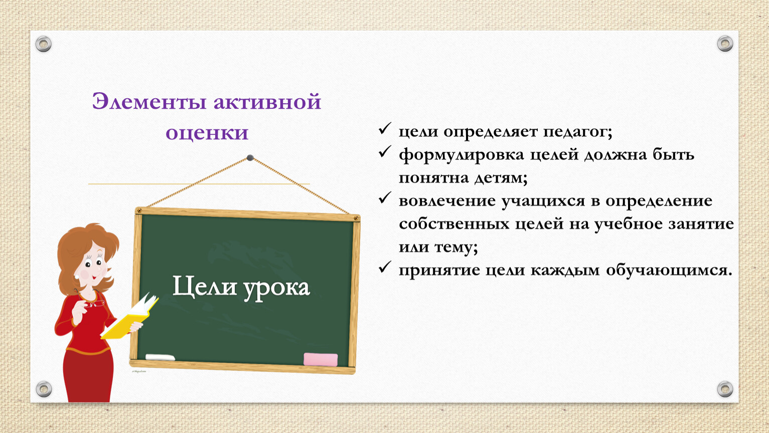 Элемента оценки. Элементы активной оценки. Активная оценка. Цель которые намечал учитель на урок. Формулировка цели должна быть понятной.