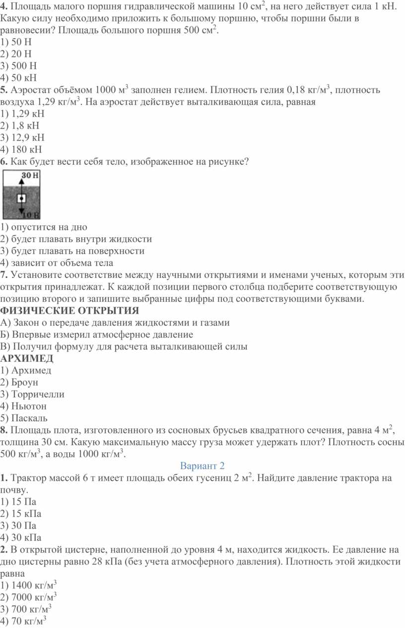 Контрольные работы по физике в 4 вариантах