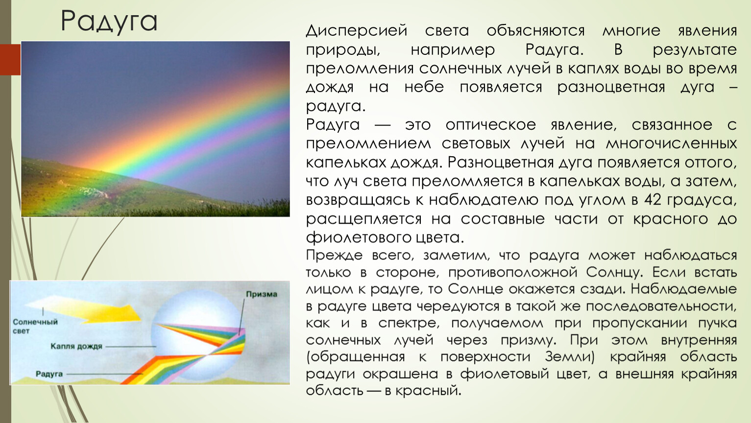 Какое из явлений объясняется дисперсией света. Радуга это явление дисперсии. Дисперсия Радуга. Дисперсия света. Радуга спектр.