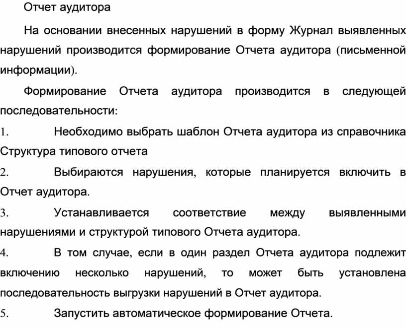Отчет аудитора На основании внесенных нарушений в форму