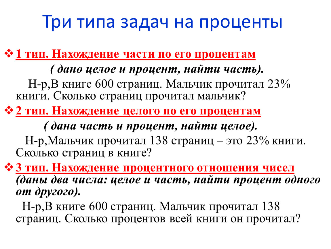 Подать на проценты. 3 Типа задач на проценты. 3 Вида задач на проценты. Три типа задач. 1 Тип задач на проценты.