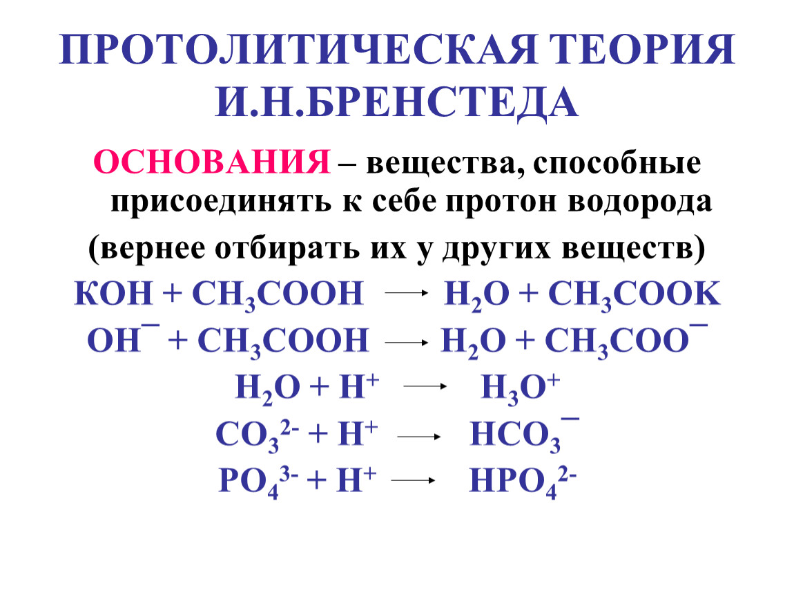 Основание теории. Протолитическая теория кислот. Протолитическая теория Бренстеда. Теория Бренстеда Лоури в органической химии. Протолитическая теория кислот и оснований Бренстеда-Лоури.