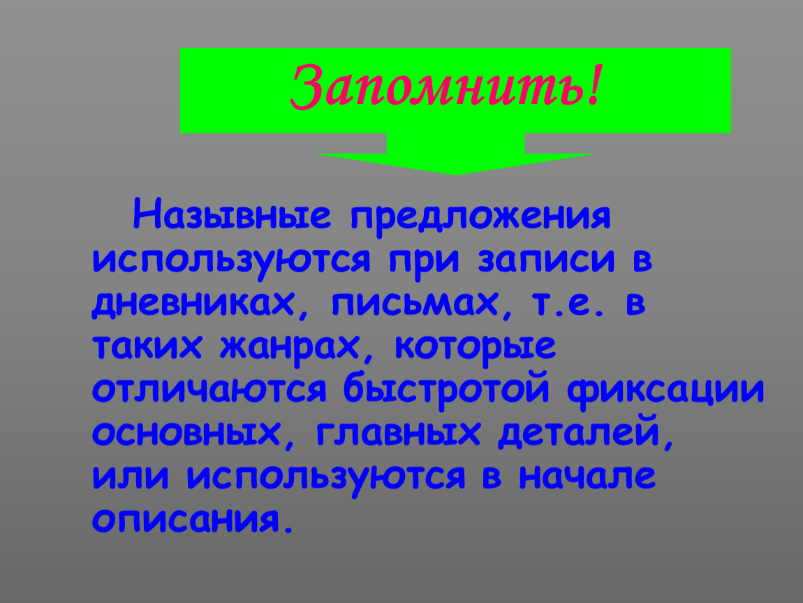 Назывные предложения используются при записи в дневниках, письмах, т