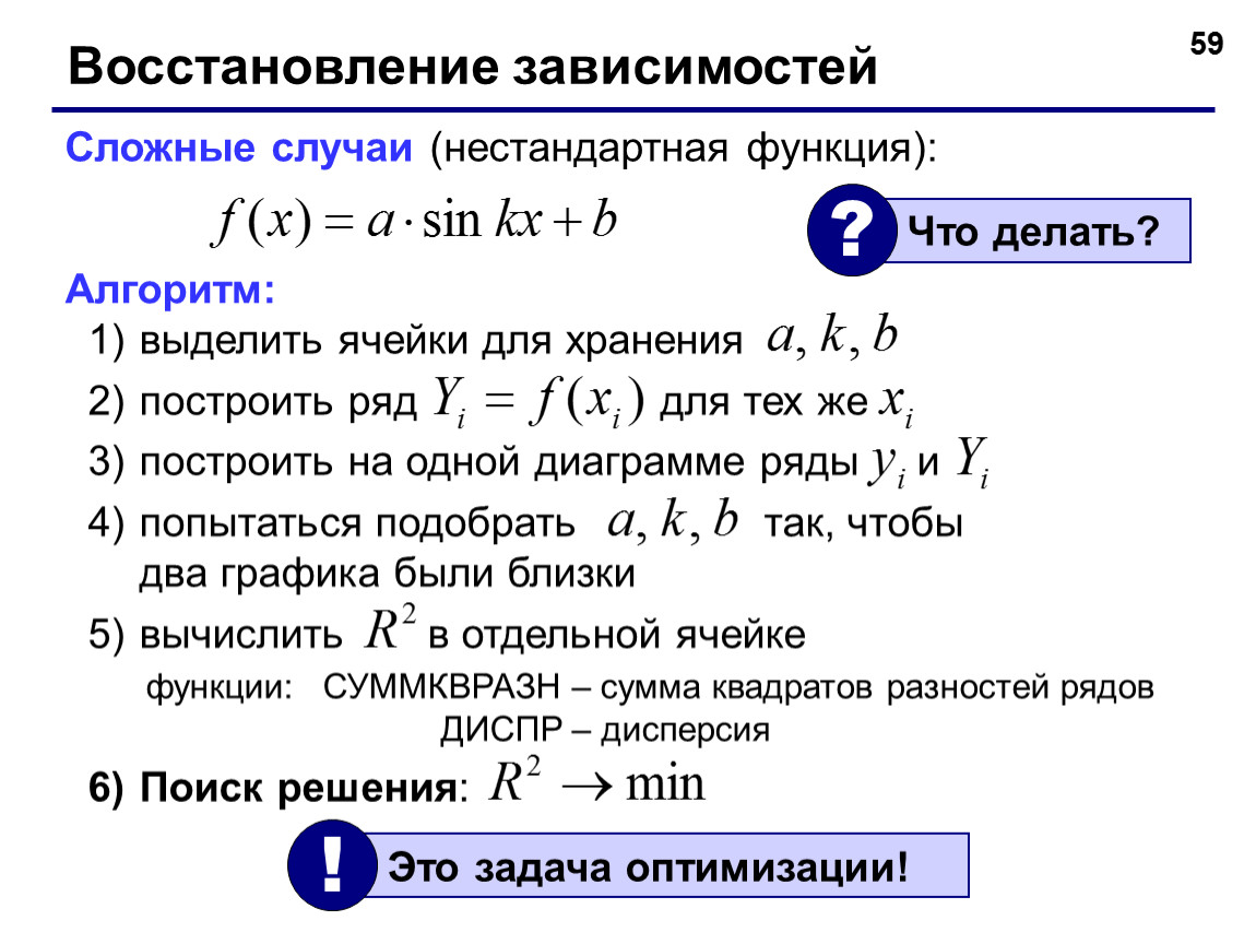 Сложные зависимости. Восстановленная зависимость. Восстановление зависимостей в табличных процессорах. Основной метод вычислений – _________________ ( процедура доказательства).. Сложная зависимость.