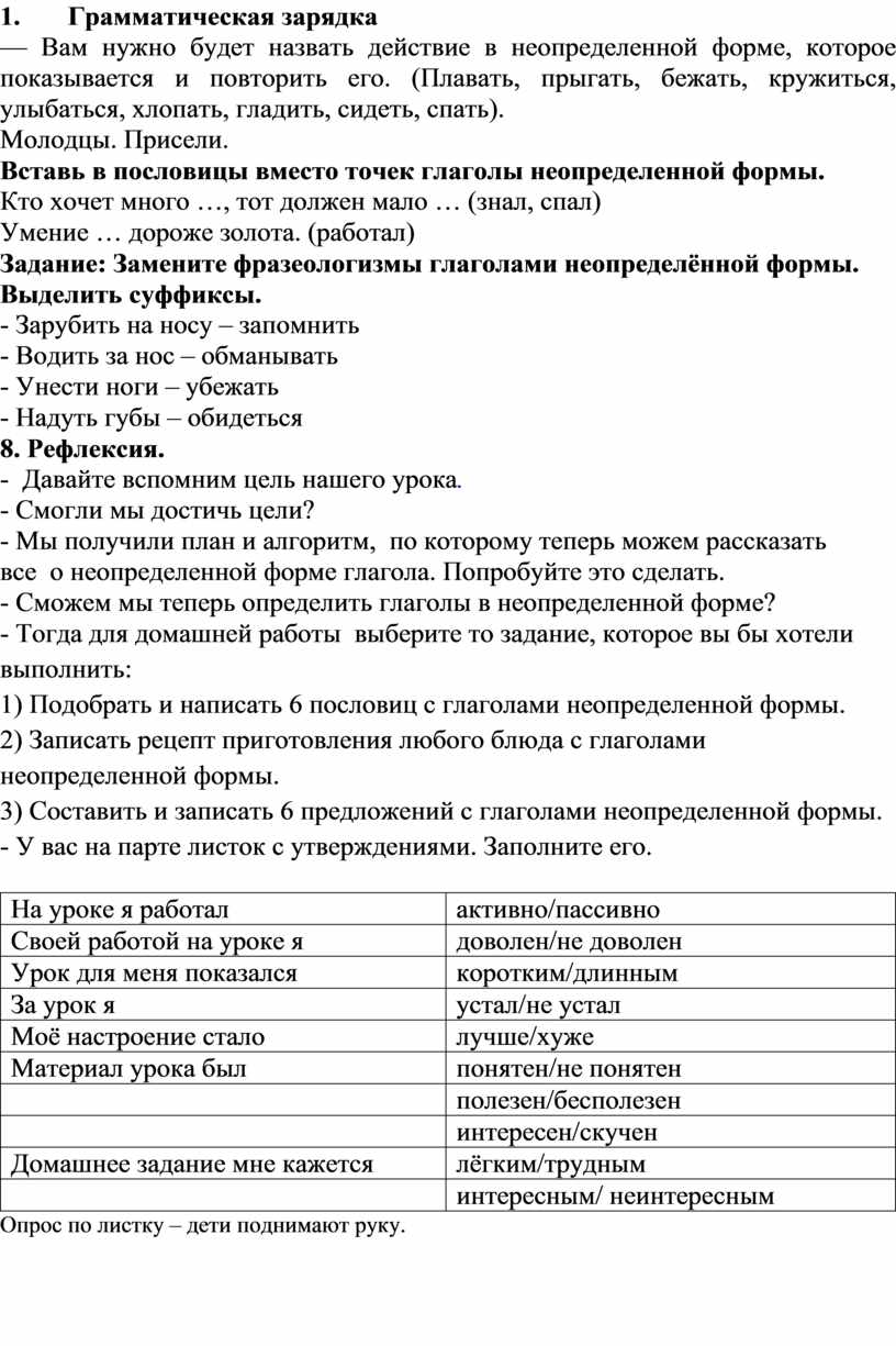 Конспект урока по русскому языку на тему 