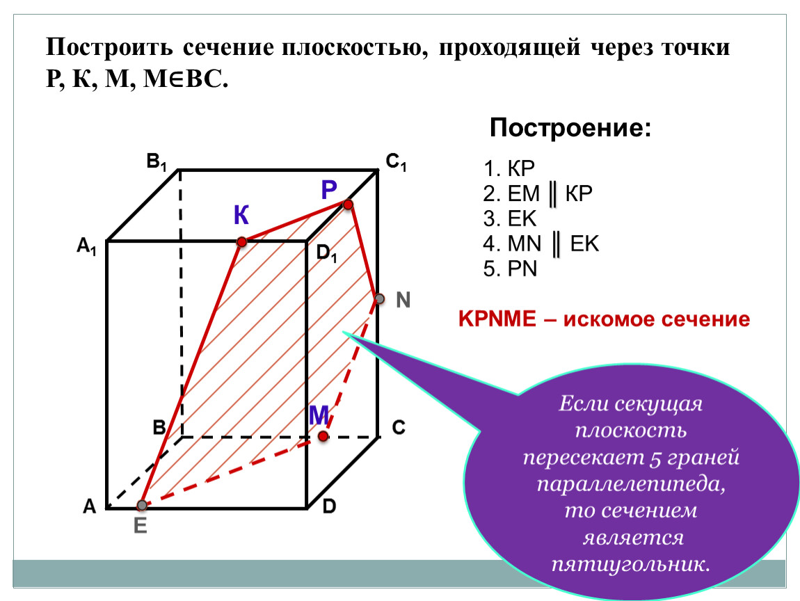 Построить сечение параллелепипеда плоскостью проходящей