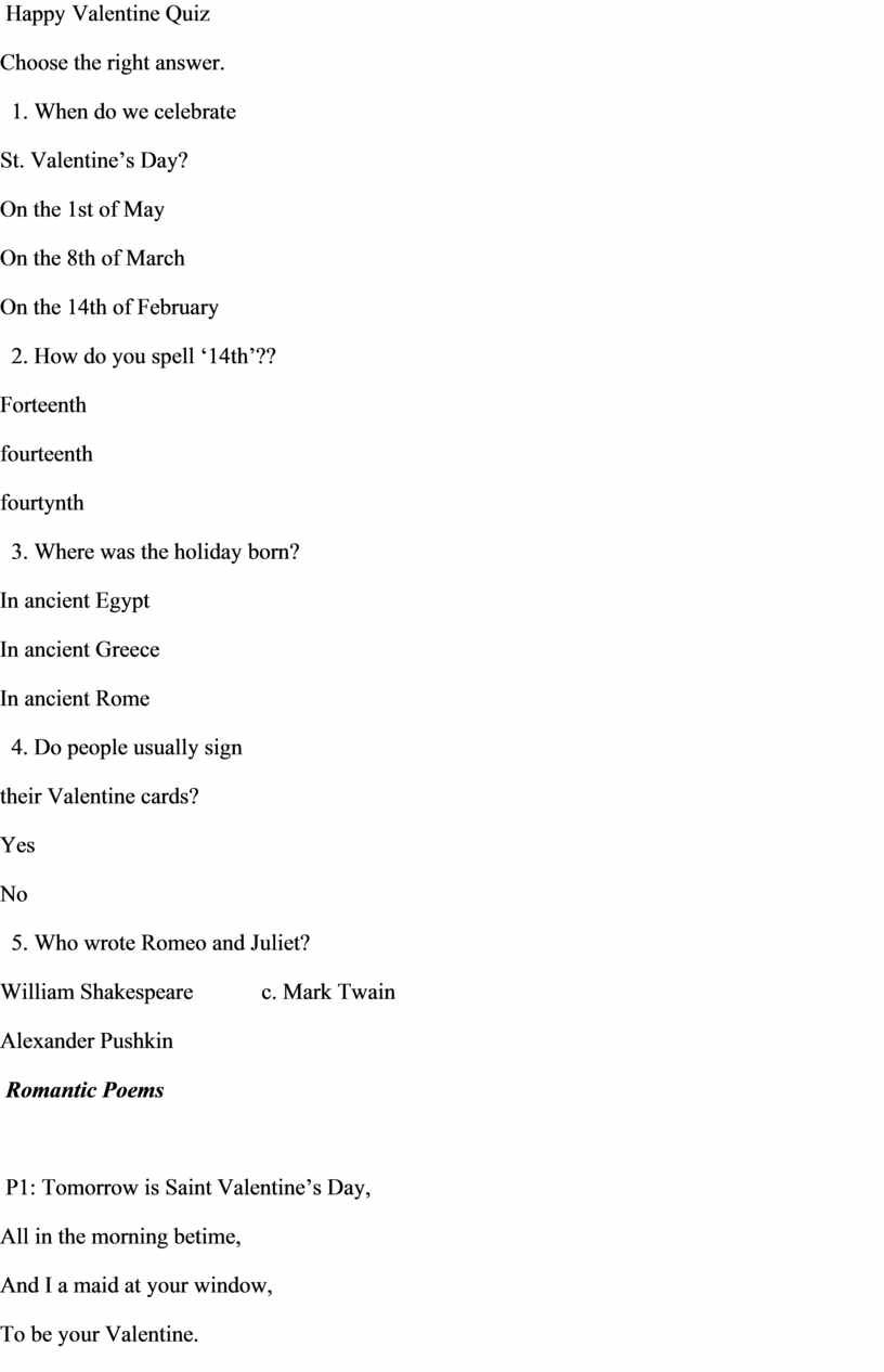 Happy Valentine Quiz Choose the right answer